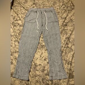 Anthropologie Linen Blend Railroad Stripe Drawstring Pants XS Blue White